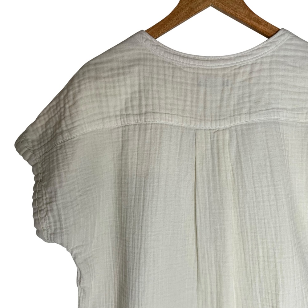 Quince 100% Organic Cotton Gauze Roll Sleeve Shirt in White Cream L Minimalist - Picture 6 of 10